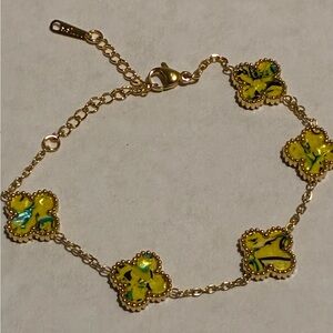 Gold Plated Yellow Clover Link Bracelet - with extender Women's Jewelry